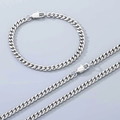 Conjunto de joyas de collar y pulsera de cadena cubana de Miami en acero plateado - Pulsera 20cm / Cierre de Sol de 5mm