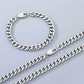 Ensemble collier et bracelet en maille gourmette en acier inoxydable poli unisexe - 8mm Boucle Carrée