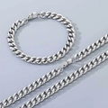 Ensemble collier et bracelet en acier inoxydable poli à mailles gourmettes pour hommes. - 8mm Fermoir Mousqueton