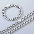 Ensemble collier et bracelet unisexe en acier inoxydable poli à mailles cubaines argentées - Fermoir Bijoux 10mm