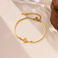Elegant 18K gold plated stainless steel butterfly charm bracelet with adjustable chain - Butterfly Gold Style (QYE2275)