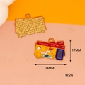 Detailed view of airplane boarding pass enamel charms showing front and back with dimensions - Yellow Boarding Pass / 10 Pieces Pack
