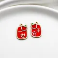 Zweiseitiger roter Emaille-Apfel-Anhänger mit chinesischen Zeichen für DIY-Schmuck, 12x18mm - Lebenslanger Friede Anhänger / 1 Stück