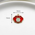 Roter Emaille-Glücksbeutel-Anhänger mit chinesischem Schriftzeichen, 15x16 mm groß - Glück Sycee Anhänger / 1 Stück