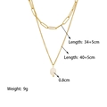 Double-layered gold chain necklace with paperclip design and white pearl pendant detail - Double Layer Pearl Necklace (QYH6007) / Gold
