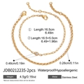 Gold-plated stainless steel double-layer bracelet set featuring a single sparkling rhinestone - Round Zirconia Double Layer Style (JDB0212235-2pcs) / Two-Piece Set