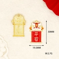 Close-up of red enamel lion dance pendant with 'Peace' engraving and specifications - Safety Lion Dance (X-086) / Red