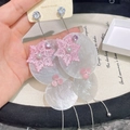 Handgefertigte Wald-Ohrhänger mit rosa Blumen und weißen Muschelblütenblättern - 36# Bestickter Blütenblatt-Stil / Rosa Weiß