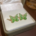 Grüne Schmetterling Glasohrringe mit Goldplattierung und Perlenakzenten für Damen - 53# Schmetterlings-Perlen-Strass-Stil / Grün Gold Weiß