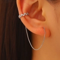 Silver zigzag lightning ear cuff with sparkling zircon and long tassel chain design - White K3433