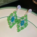 Grüne und blaue Perlen-Quasten-Ohrringe im Wald-Stil Urlaubsdesign - 63# Handgefertigter Facettierter Glasstil / Hellgrün Pfauenblau