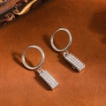 Elegante zilveren roestvrijstalen creolen met rechthoekige hangers met pavé-kristallen - Earrings Only (Rectangular Rhinestone) / Zilver