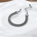 Industrial style thick woven flat metal chain bracelet with lobster clasp and extender - Wide Mesh Bracelet (QYE2081) / Steel