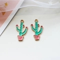 Handmade green enamel cactus pendant charms with pink pots for DIY jewelry making accessories - Cactus Style 1