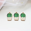 Handmade DIY green enamel cactus plant pendant charms in white pots for jewelry making crafts - Cactus Ball