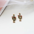 Green enamel cactus charms with gold alloy plating for DIY jewelry making crafts - Cactus Style 3