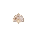 White enamel fan-shaped alloy charm with golden flower pattern for jewelry DIY - White Large Folding Fan Style (cz018123) / Double Pendant Design / White
