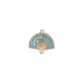 Light blue enamel folding fan charm with gold alloy frame and double loops for DIY jewelry - Blue Large Folding Fan Style (cz018123) / Double Pendant Design / Blue