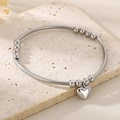 Minimalist stainless steel bead bracelet with a silver heart pendant for women. - Steel Color (KB206158-Z)