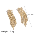 Elegant gold tassel earrings with shimmering full rhinestones for women, 67.4mm length - 5-Row Flat Tassel Style (TE60714) / Gold