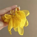 Elegant yellow fabric flower drop earrings with amber crystal studs for women's holiday - Yellow Crystal Layered Petal Style (72#)