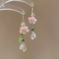 Handmade pink acrylic flower tassel earrings in elegant forest style for women - Silver Earring Post Pink Flower Ear Hook Style (27#) / Pink