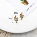 Green enamel cactus alloy charms with red heart details, size 9x19mm for DIY jewelry - 7# Cactus