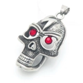 Dark Gothic stainless steel skull pendant with red crystal eyes and lightning bolt motif - Lightning Red Eye Skull Style(KP117049-LU)