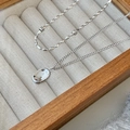 Minimalist silver butterfly necklace set with smooth oval pendant and nut charms - 53# Necklace - Silver - Oval (2-piece Set)