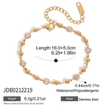 Detailed view of gold stainless steel bead and zircon bracelet with dimensions - Round Gold Bead Zirconia Style (JDB0212219)