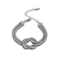 Doppelreihiges silbernes Schlangenarmband mit Knotendesign aus poliertem Edelstahl - Geknotetes doppellagiges Schlangenknochen-Armband (Stahlfarbe)