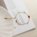 Elegantes 18k vergoldetes Edelstahlarmband mit rotem Flaschenkürbis-Anhänger und Zirkonia - Einzelner Diamant Kürbis (QYE97) / Gold