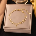 Double-layered gold stainless steel bracelet featuring star charms and adjustable clasp - 【e2161】double-layer Five-pointed Star Bracelet Gold