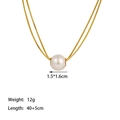 Collana a doppio strato in acciaio al titanio dorato con ciondolo a perla e catena snake - Collana con Perle Grandi / Oro (QYH47)