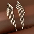 Vintage style long tassel drop earrings with sparkling black and white rhinestones - Rhombus Tassel Style / Gold