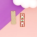 Detail of rectangular cherry enamel pendant with red checkered pattern for DIY jewelry - Cherry Style / 10 Pieces Pack
