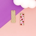 Pink rectangular strawberry enamel charms with lucky text for DIY jewelry making - Strawberry Plate / 10 Pieces Pack