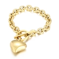 Pulsera de cadena gruesa de acero de titanio chapada en oro con gran colgante de corazón - Pulsera Dorada (KB163133-K)