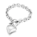 Pulsera de acero de titanio plateada con colgante de corazón y cierre de barra y aro - Pulsera Color Acero (KB163134-K)