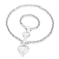 Elegante conjunto de collar y pulsera de acero de titanio con colgante corazón y cierre OT - Conjunto de Joyas de Acero (KS193950-K)