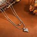 Zilveren hart hanger ketting met gelaagde slangenketting en fonkelende strassjes. - Puntig Hart Halsketting / Zilver