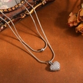 Elegante dubbellaagse zilveren roestvrijstalen ketting met glanzende hart hanger - 3D Hart Ketting / Zilver