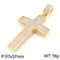 Hip hop double-layer iced out cross pendant in gold finish with 57x37mm size specs - Cross Pendant (KP117693-MZOZ)