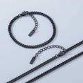 Parure bracelet et collier à mailles gourmette de 4mm en acier inoxydable noir mat quotidien. - Noir