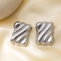 Polished silver square earrings with wavy texture on elegant yellow silk background - Rectangle Texture Style (XKE0268)