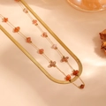 Close-up view of elegant double-layer stainless steel anklet with orange crystal stones - Double Layer Necklace (Red Crystal) / Gold