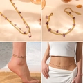 Elegant double-layer stainless steel anklet with purple amethyst stones in gold finish - Double Layer Jewelry Set (Amethyst) / Gold