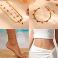 Elegant double-layer stainless steel anklet with irregular red crystal stone beads - Double Layer Jewelry Set (Red Crystal) / Gold