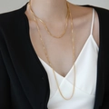 Elegant gold double-layer snake bone chain necklace in minimalist stainless steel - 1.2m Round Snake Sweater Chain (H372) / Gold