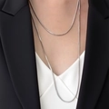 Long silver snake chain necklace with elegant layered design on a professional outfit - 1.2m Round Snake Sweater Chain (H383) / Steel